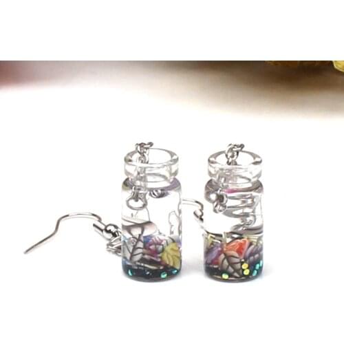 Korean Sound Earrings Transparent Glass Bottle Leaves Color Crystal Flower Pendant Earrings Female Earrings Fashion Jewelry