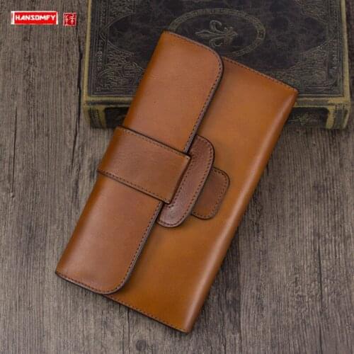 Genuine Leather Wallets Women Clutch Bag Large Purse Female Card Holder Long Wallet First Layer Cowhide Zipper Fashion Vintage