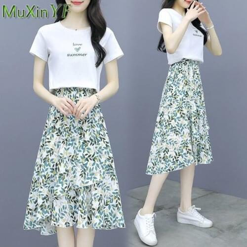 Summer Light Dress Suit 2021 New High-Waist Floral Casual Skirt Top Two-Piece Set Fashion Clothing French Sweet Slim Midi Skirts