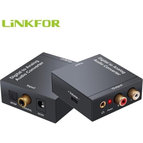LiNKFOR 192kHz Digital to Analog Audio Converter Digital Coaxial to Analog Stereo RCA 3.5mm Audio Adapter With Volume Control