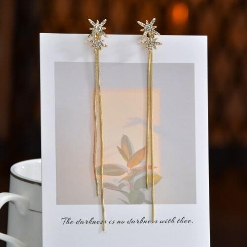 MESTILO Trendy New Gold Color Flower Shape Plant Long Rhinestones Big Tassel Dangle Earrings Classic Fashion Jewelry Girl Gifts