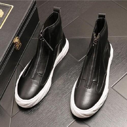 Fashion Men Hip Hop Sneakers Casual Ankle Boots Spring Autumn Flock Leather Metal Zipper Decoration Boots 1a40