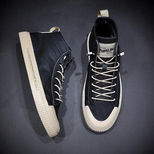 2021 New High-Top Men Vulcanize Boots Breathable Comfortable Anti-slip Soft-Sole Shoes Spring/Autumn Lace-Up Men Sneaker Flats