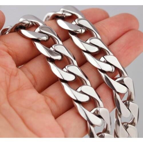 14mm Silver Color Mens Necklace Cuban Link Chain Stainless steel jewelry accessories Punk Male Choker Hip Hop Boys Gifts Lover