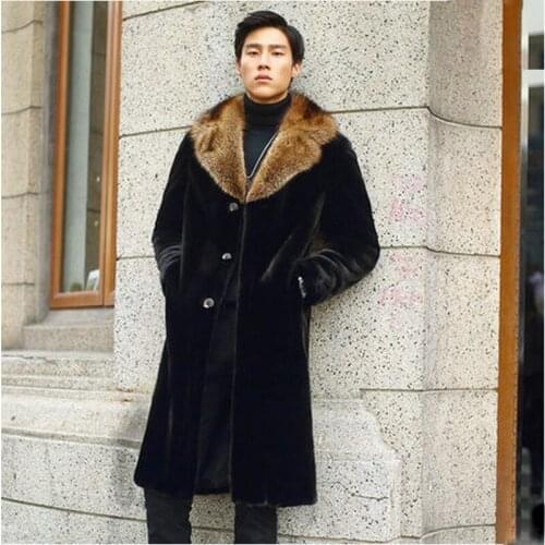 S-6XL New Fashion Male Wither Clothes High Imitation Mink fur Overcoat Faux Fur Trench Coat Long Men Mink Fur Coat