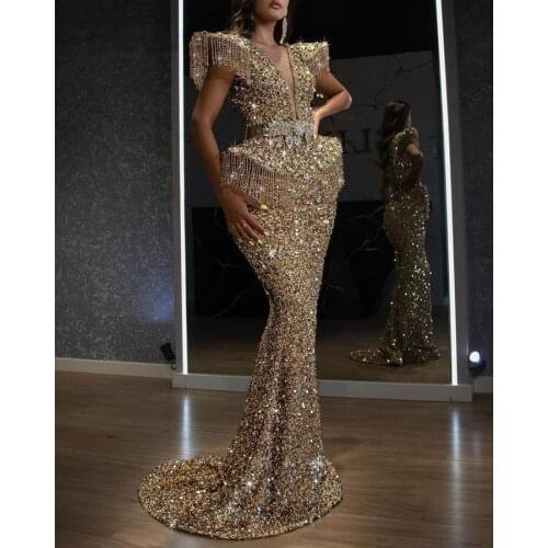 2021 New Luxury Cocktail Dresses Long Woman Gown Beaded Sequins Robes de cocktail Parties Bride Dress Prom Party Gowns