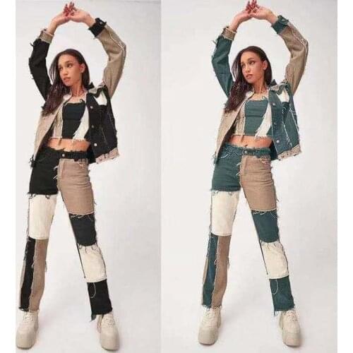 2021 New Autumn Ladies Jeans High Elastic Slim Fit Buttocks Stitching Straight All-match Fashion Womens Denim Trousers WS154