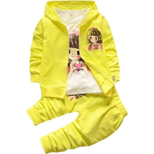 Spring and Autumn New Baby Girl Suit Sports Cartoon Girl Long Sleeve Pants Three Piece Childrens Suit Clothes Sets Tracksuits