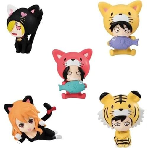 ONE PIECE Boxs Egg Anime Figures Kids Toys Cat Headgear Luffy Ace Nami Sanji PVC Action Figures Collection Doll Childrens Gifts