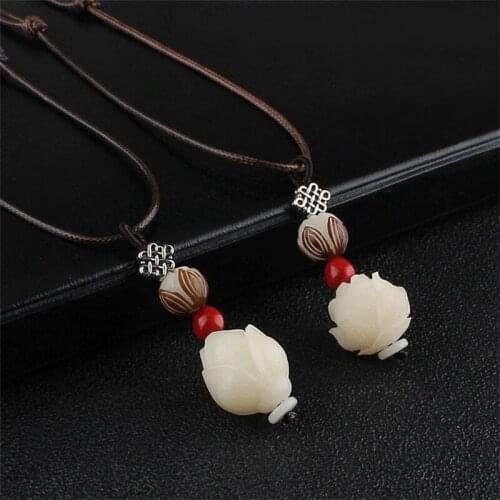 Handmade Red Bean Bodhi Carving Rose Art Retro Wild Necklace Long Adjustable Sweater Chain Jewelry Wholesale