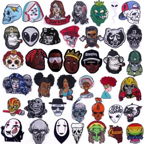 Cartoon Anime Patch Embroidered Patches For Clothing Skull Punk Iron On Patches Cloth Applique Stripe Sewing On Rock Clothes