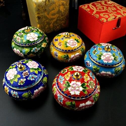 Beijing specialty crafts Cloisonne Blue Jewelry Silk Peony Ruyi Cans Jewelry Box 5inches