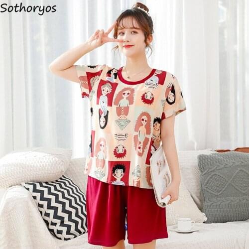 Pajama Sets Knee-length Pants Women Summer 2XL Sleepwear Kawaii Korean Style Elegant Leisure Stylish Womens Pyjamas 2pcs Sweet