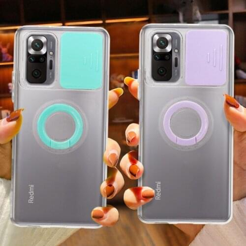 Clear Slide Color Camera Lens Protection Phone Case For Xiaomi Redmi Note 10 Redmi Note 9 10 Pro 10 9S Ring Holder Back Cover