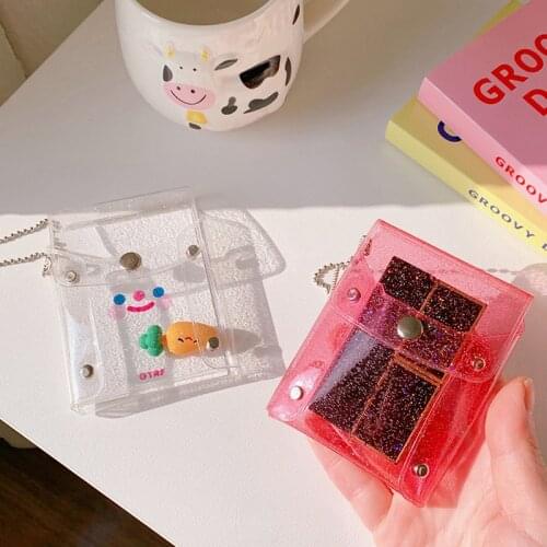 Sequins Transparent Coin Purse Lipstick Bag Girl Kawaii Pink Key Chain Wallet Card Holder Fashion Hasp Clear Pvc Mini Bags