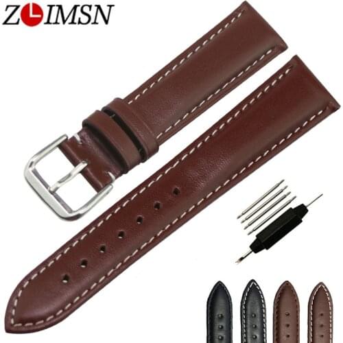 ZLIMSN Watch Band 22mm Strap Leather Stitched Watchband Soft Smooth Bracelet Replacement Watches Accessories 18 20 24mm relogio