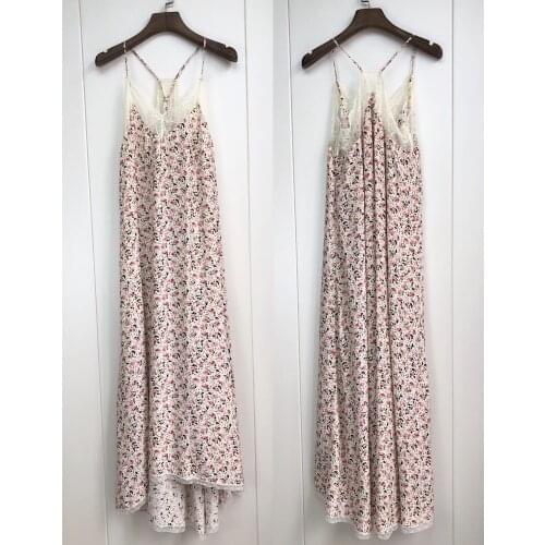Pink feelings silk dress sand wash silk stitching lace sexy suspender midi dress