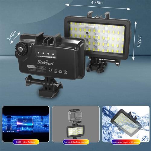 SL-20 IPX8 Waterproof RGB Fill Light 5000-6000K Portable Photographic Lighting Rechargeable LED Video Light for Gopro