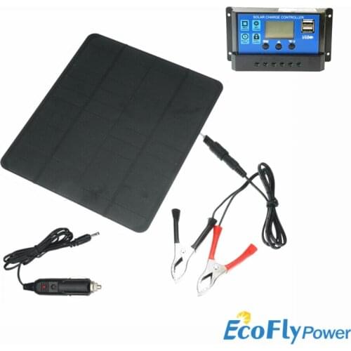 20W 12V 18V Solar Panel with battery Clip+10A Solar Car Charger Controller Solar Cells for Outdoor Camping Hiking