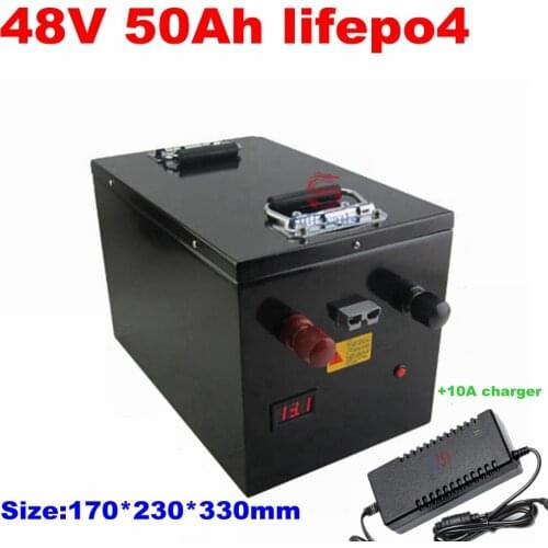 Waterproof 48V 50AH LiFePO4 battery deep cycle for 2500w electric bike e scooter bicycle inverter Solar energy + 5A charger