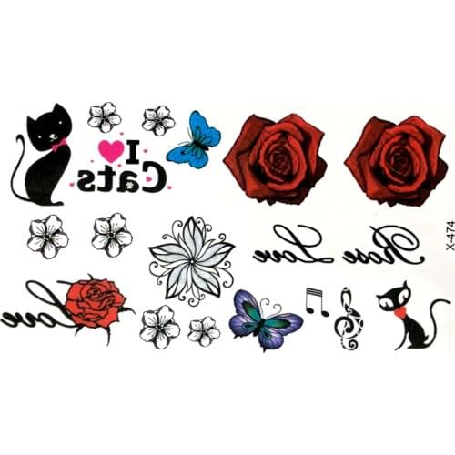 Rose Waterproof Temporary Tattoos men Tattoo body art black cat flash tattoo tatoo Tatuajes temporales henna tattoo sleeve