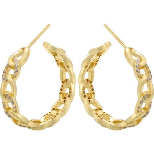 ZHUKOU Gold Color Brass Hoop Huggies Earrings Large Circle Hoops CC Shape Statement Earrings Women Unique Metal Jewelry VE384