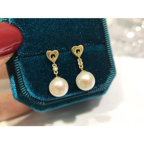 MADALENA SARARA 10-11mm Freshwater Pearl Women Earrings 18K Gold Heart Dangle Style Diamond Prong Setting Earrings