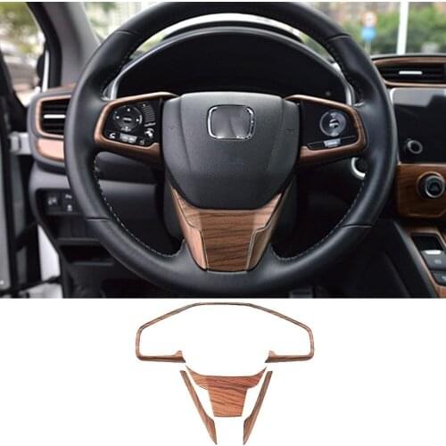 1/3/4PCS ABS Carbon Fiber Peach Wood Grain Steering Wheel Button Edge Frame Panel Cover Trim Styling For Honda CR-V 2017-2021