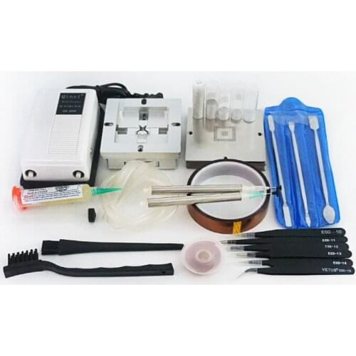 1Set 43PCS 90MM BGA Stencils 80 90mm Universal Reballing Jig Leaded Solder Ball Aluminum Foil Tape Tweezers Vacuum Pump QS-2008