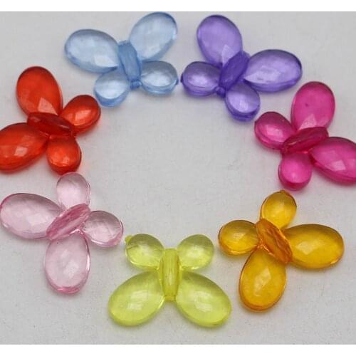 100 Mixed Colour Transparent Acrylic Faceted Butterfly Beads 17X13mm(0.67"X0.5")