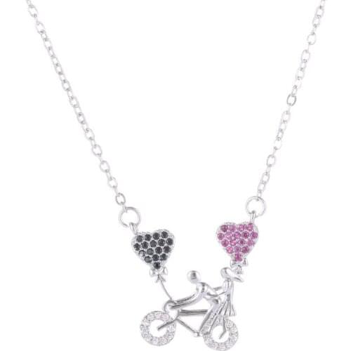 2017 Fashion Micro Pave Crystals Sweet Romantic Lover Bicycle Pendant For Women Engagement Chocker Necklace DIY Making Collier