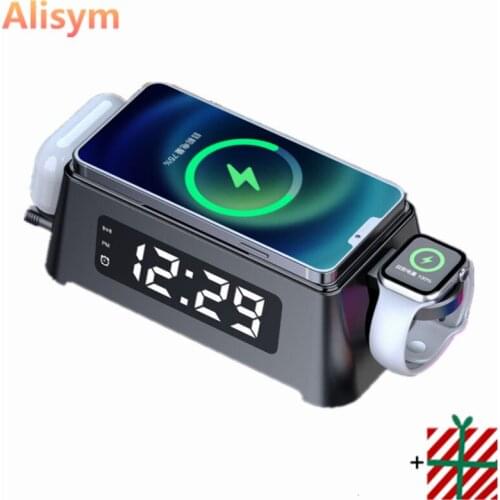 2021 6 in1 Multifunction LED Alarm Clock Qi Fast Wireless Charger Pad For Samsung iPhone X 8 XS XR Apple IWatch 6 5 AirPods Pro