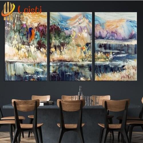 3pcs New Abstract graffiti landscape painting Round diamond painting diamond painting embroidery Home Decor diamond mosaic gift