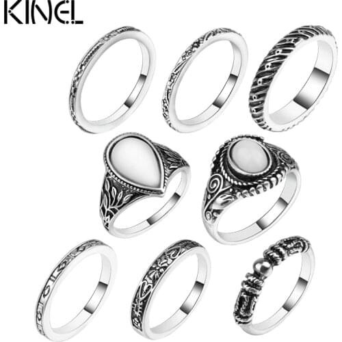 8 Pcs/Set Silver Color Flower Midi Ring Sets For Women Boho Beach Vintage Turkish Punk Elephant Knuckle Ring
