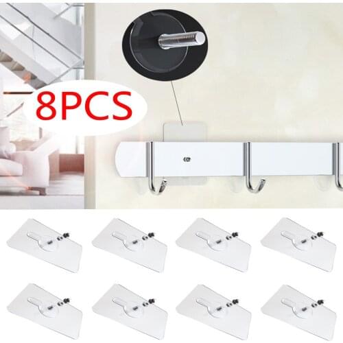 8Pcs Non-Trace Strong Adhesive Stickers Nail Screw No Drilling Wall Hook Bathroom Kitchen Transparent ABS Sucker Hooks Hanger