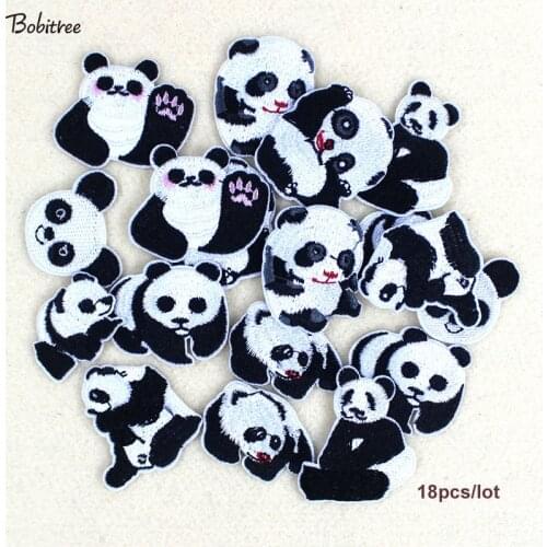 9p/lot Panda Cartoon patches for clothing hot iron on lovely animal Embroidered clothes patches for children handmade