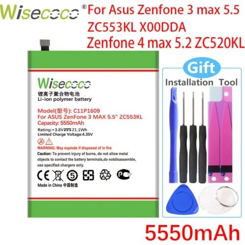 WISECOCO 5550mAh C11P1609 Battery For Asus zenfone3 max 5.5 ZC553KL X00DDA zenfone 4 max 5.2 ZC520KL X00HD Phone