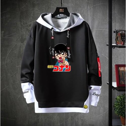 Anime Detective Conan Hooded Teenagers Conan cartoon Costume Unisex Casual Fake Two-Piece Hoodies Sweatshirt jacket coat