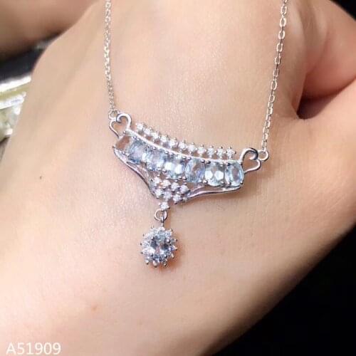 KJJEAXCMY boutique jewelry 925 sterling silver inlaid natural aquamarine female necklace pendant support test