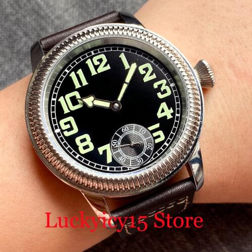 Sterile Luminous Automatic Mens Watch 44mm Stainless Steel Watch Case 17 Jewels 6498 Hand Winding Movement Mens Wrist Watch