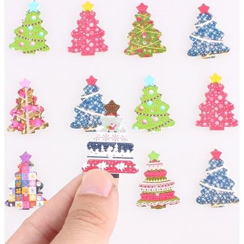 Christmas Tree 2Hole Wooden Buttons Mixed DIY Decor Child Clothing Sewing Buttons Crafts Scrapbooking Accessories Decorativos E