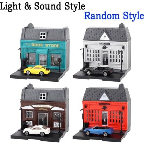 Kids DIY Mini City Street View Scene Single/Dual Layers House Building Construction Model Alloy Diecast Car Vehicle Model Toy