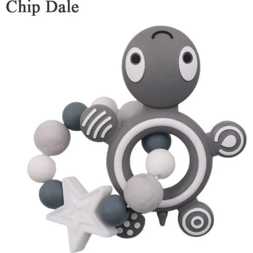 Chip Dale Silicone Teether Silicone Tortoise Bracelet Food Grade Chewing Silicone Beads Rattle BPA Free Baby Teether