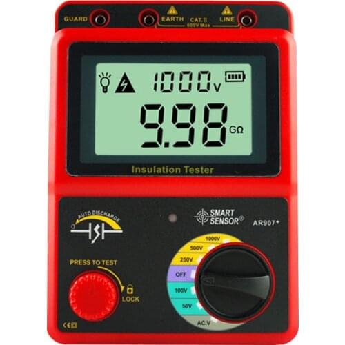 Hot Sale Smart Sensor AR907+ 50V-1000v Digital High Precision Voltage Insulation Resistance Voltage Megger Testing Meter