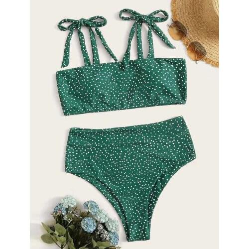 Summer Womens Swimwear Bathing Suit Ladies High Waist Bikini set Beachwear Solid Color Halter Bikini Set Split Swimsuit Trikini