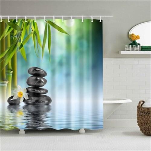 Beautiful Scenic Small River Bamboo Stone Shower Curtains Bathroom Curtain Frabic Waterproof Polyester Bath Curtain With Hooks
