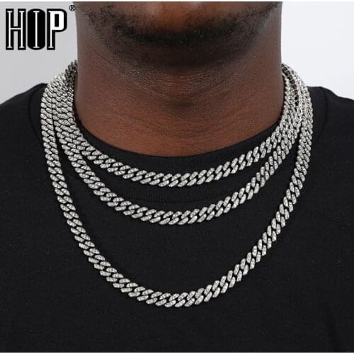 Hip Hop AAA Bling 8MM Miami Cuban Chain Iced Out Mens Necklace Rhinestone Zircon Paved Necklaces for Men Women Jewelry
