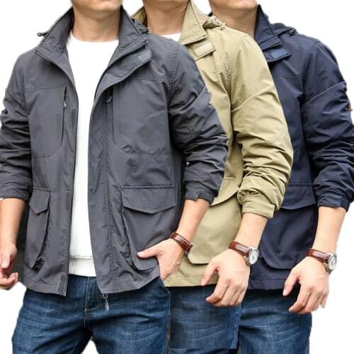 Men Tactical Jacket Autumn Quick Dry Military Style Army Coat Male Multi Pocket Hooded Windbreaker jacket Plus size Outfit M~5XL