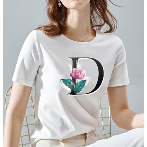 Summer Women 26 English Letters Printed T-shirt Fashion Casual Ladies White Tops Tee Female Short Sleeve Womens Clotheing