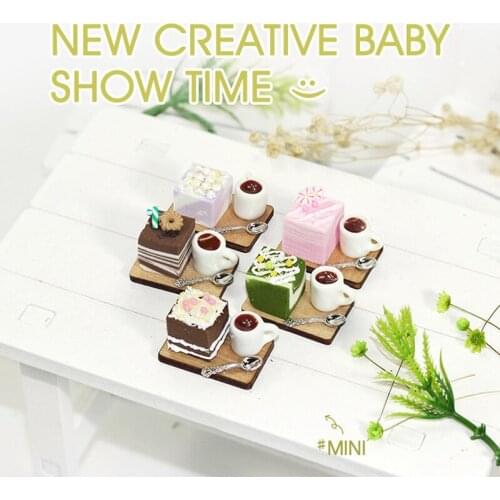 1/12 Scale Dollhouse Miniature Simulation Mini Cake Coffee Cup Set Play Kitchen Doll House Food Toy Accessoires